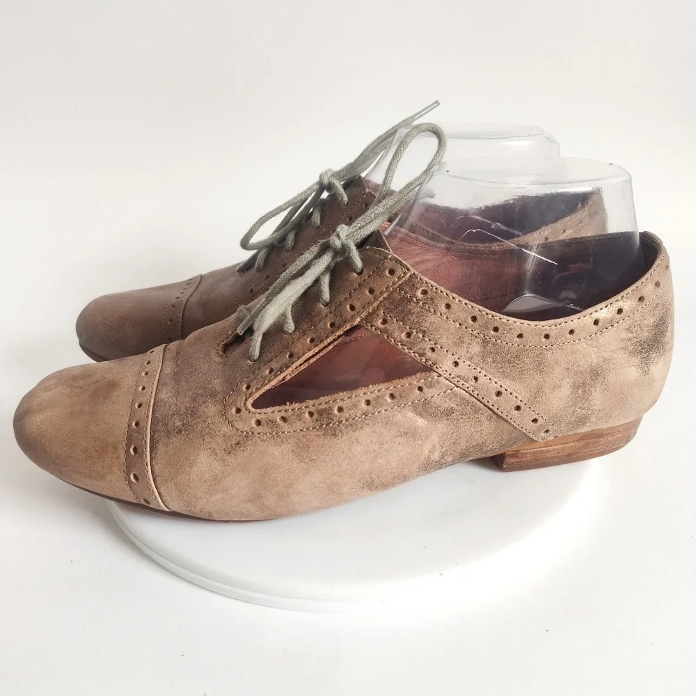 Fossil‎ Flats Size 8.5 Oxford Lace-up Metallic Bronze Leather Cut Out Academia